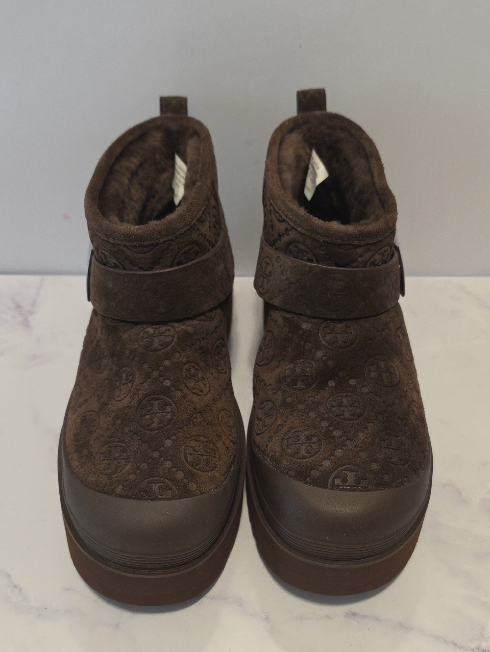 Tory Burch Brown Logo Quilted Shearling-Lined Ankle Boots  Brand New  No Tag - Picture 3 of 10